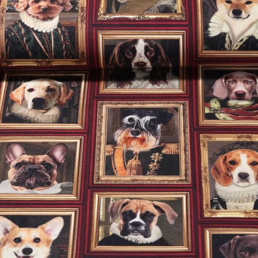 Toile de coton canevas - Impression digitale Portraits de chiens Rouge Multicolore