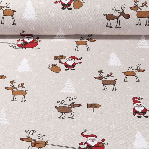 Canvas - Leinenlook Santa Rentiere Beige