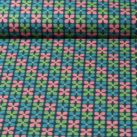 Coton enduit - Petites fleurs Vert