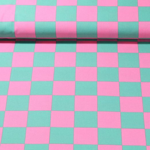 Coton enduit - Carreaux Échiquier Vert Rose