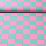 Coton enduit - Carreaux Échiquier Vert Rose