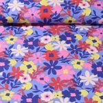 Coton enduit - Fleurs Bleu