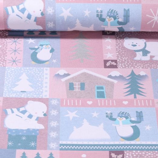 Sweat d'été - French Terry Impression digitale Noël Animaux polaires Rose