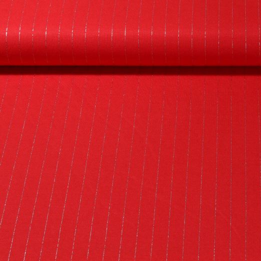 Viskose Stretch - Lurex Nadelstreifen Rot Silber