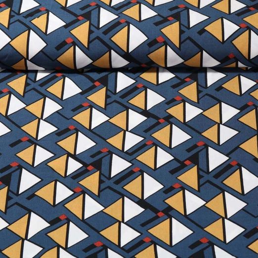 Popeline de viscose - Triangles Bleu acier