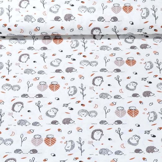 Tissu en coton - Automne Hérisson Ecru