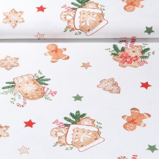 Toile canevas - Linge de table Bonhomme pain d'épices Ecru