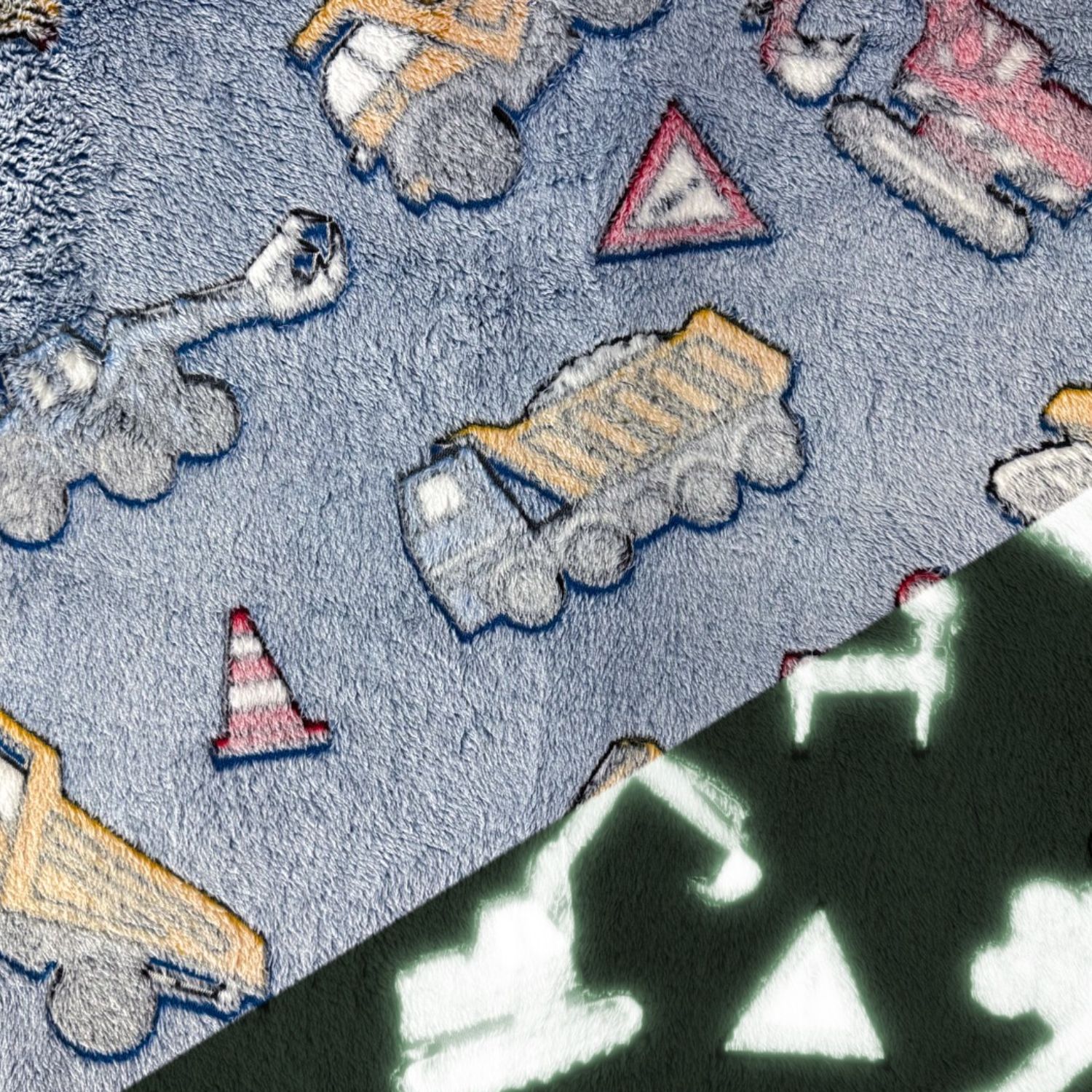 Wellness Fleece - Glow in the Dark Baustelle Blau -1 Wellness Fleece - Glow in the Dark Baustelle Blau -1