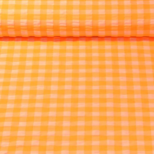 Seersucker - Vichy Gros carreaux Orange fluo 