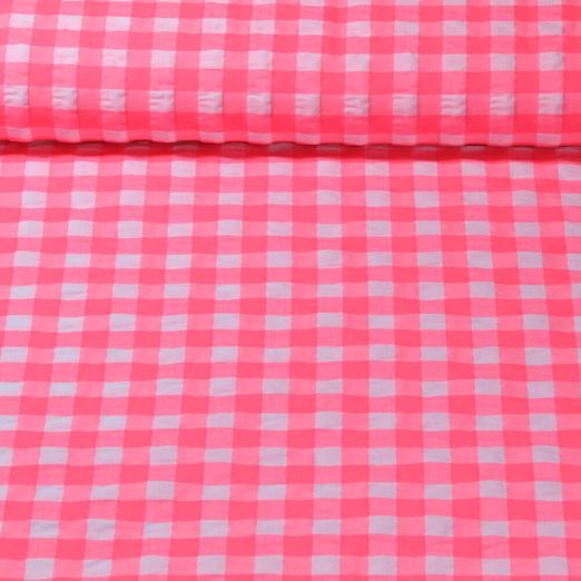 Seersucker - Vichy Gros carreaux Rose fluo 