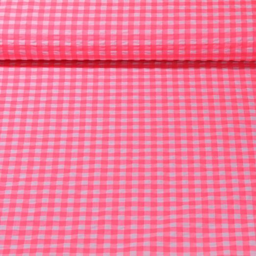 Seersucker - Vichy Petits carreaux Rose fluo 