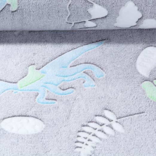 Wellness Fleece - Glow in the Dark Dinos Blätter Grau