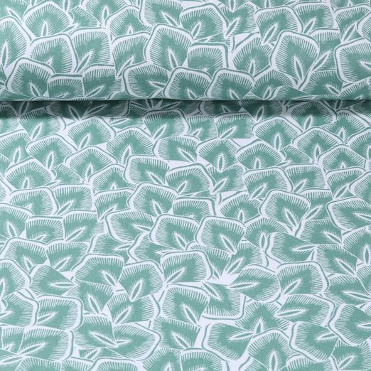 Coton enduit - Feuilles Vert menthe