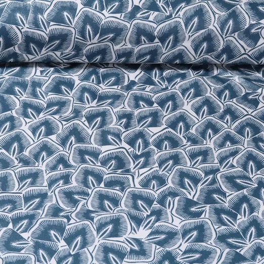 Coton enduit - Feuilles Bleu