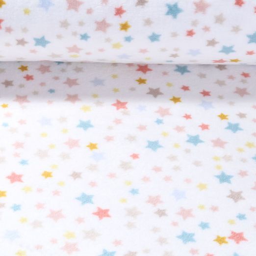 Kuschelfleece - Doubleface Bunte Sterne Weiß