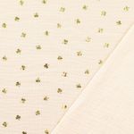 Katoenen mousseline - Klaverblaadjes folieprint ecru goud Katoenen mousseline - Klaverblaadjes folieprint ecru goud