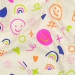 Jersey - Neon-smileys och hjärtan på ullvit Jersey - Neon-smileys och hjärtan på ullvit