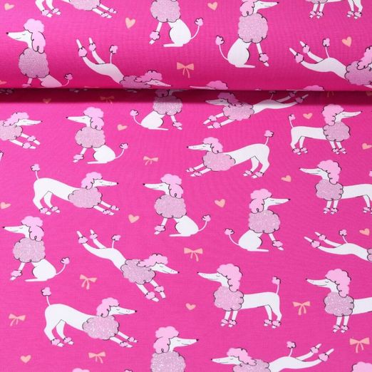 Jersey - Caniche Paillettes Rose vif