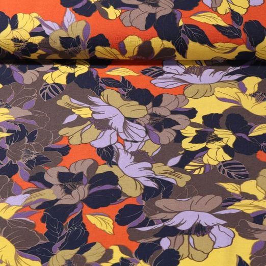 Viscose - Crêpe Fleurs Brique