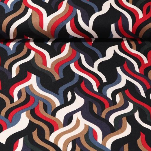 Viscose - Twill Vagues Noir Rouge