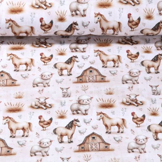 Jersey - Digitaldruck Bauernhoftiere Beige