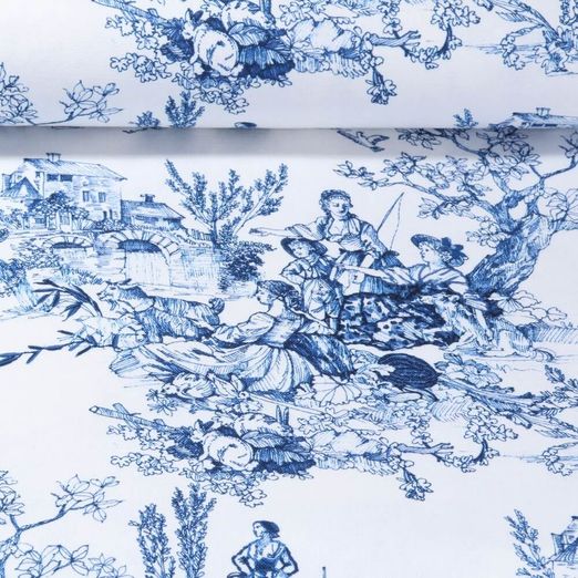 Toile de coton canevas - Impression digitale Renaissance Blanc Bleu