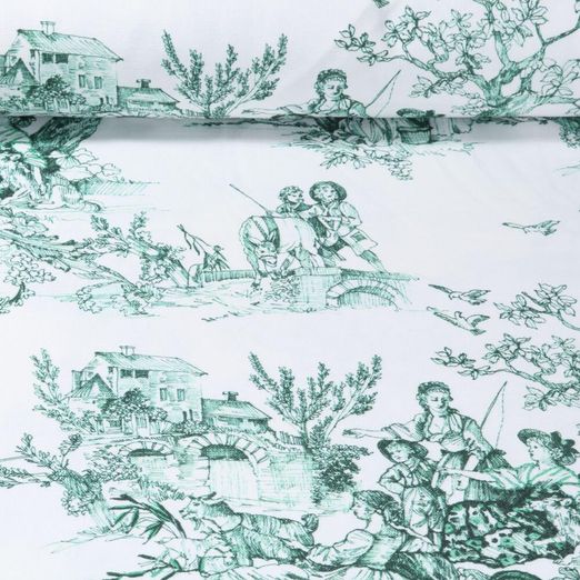 Toile de coton canevas - Impression digitale Renaissance Blanc Vert