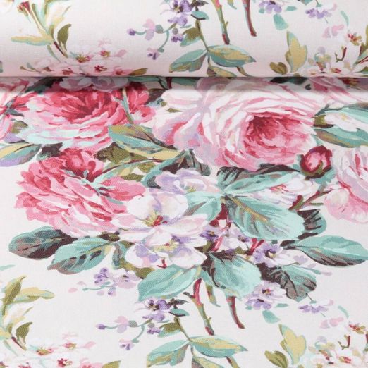Toile de coton canevas - Impression digitale Cottage Roses Beige