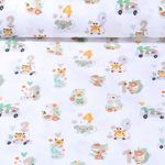 Tissu en coton - Petits animaux Chiffres Blanc Gris