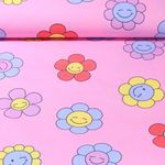 Coton enduit - Jolies fleurs Rose