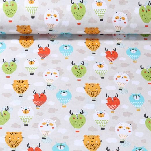 Tissu en coton - Ballons animaux Gris