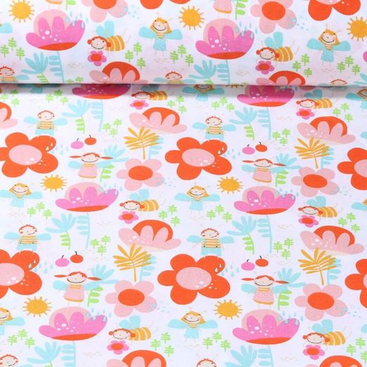 Tissu en coton - Abeilles et fleurs Blanc