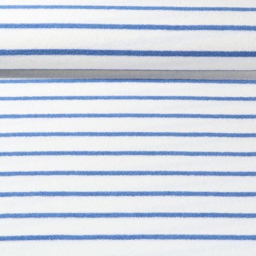 Frottee Jersey - Streifen Ecru Hellblau