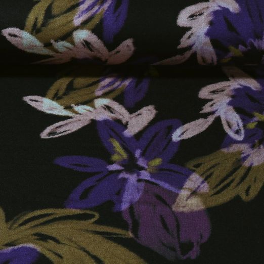 Jersey Romanite - Impression digitale Fleurs Violet