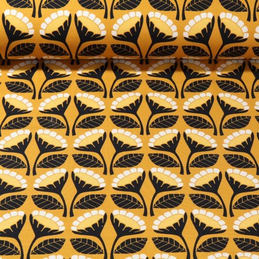 Sweat d'été - French Terry Fleurs Jaune moutarde Gratté