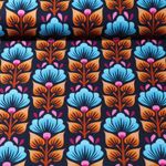 Organic Canvas - Hamburger Liebe Digitální tisk Midnight Wild Flower Navy Turquoise