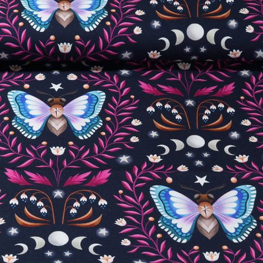 Toile bio - Hamburger Liebe Impression digitale Midnight Luna Moth Bleu marine Rose vif
