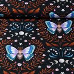 Satén z organické bavlny - digitální tisk Midnight Moth Black Rust