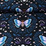 Bio Baumwoll-Satin - Digitaldruck Midnight Moth Schwarz Blau