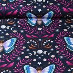 Satén z organické bavlny - digitální potisk Midnight Moth Black Pink