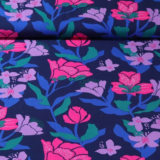 Viscose durable - Nerida Hansen Amira Floral Bleu marine EcoVero