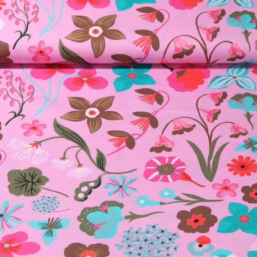 Popeline de coton - Nerida Hansen Impression digitale Meadow Flower Rose