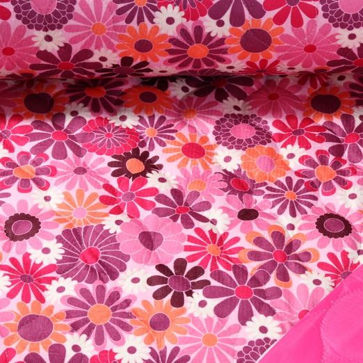 Tissu matelassé pour veste - Impr. digi. Velours Fleurs Fuchsia