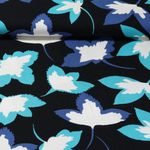 Twill de viscose - Feuilles Noir Turquoise