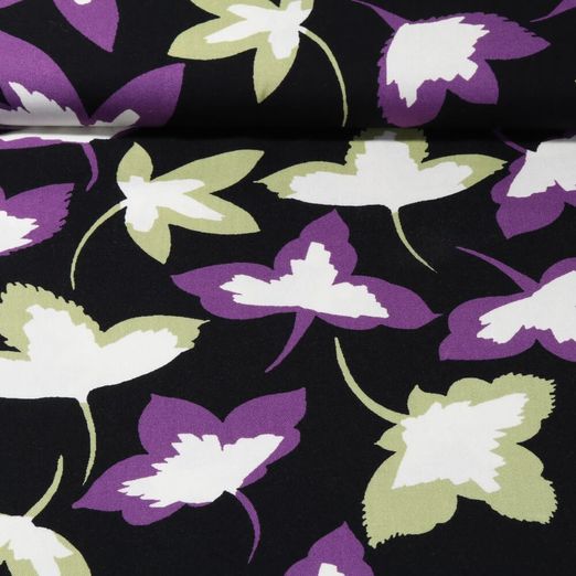 Twill de viscose - Feuilles Noir Vert clair