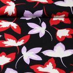 Twill de viscose - Feuilles Noir Rouge