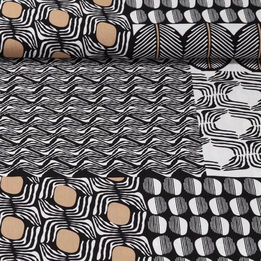Popeline de viscose - Mélange de motifs Ecru Beige