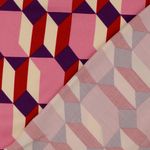 Viscose satijn - Geo vormen ecru roze Viscose satijn - Geo vormen ecru roze