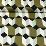 Satin de viscose - Formes géométriques Ecru Vert olive