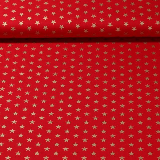 Popeline de coton - Etoiles Rouge Doré